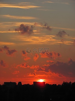日落,天空,城市