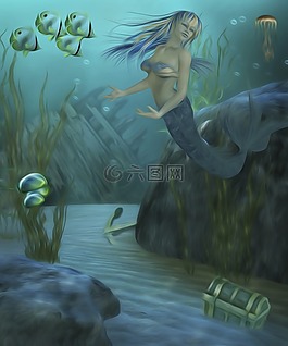 水下,美人魚,女子