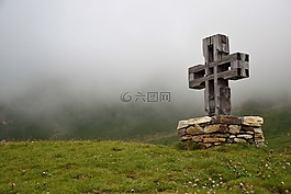 交叉,草,霧