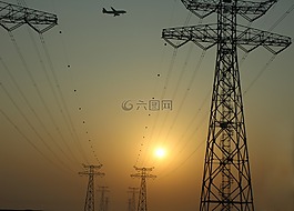 落日,夕陽,電線