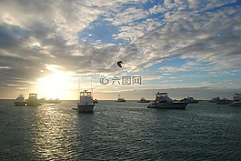 海灘,船,游艇