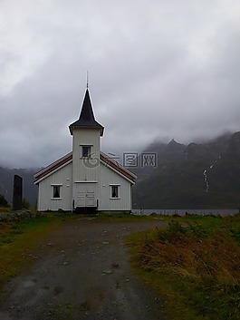 教堂,霧,挪威