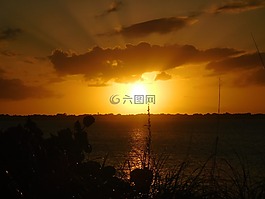 日落,太陽,河