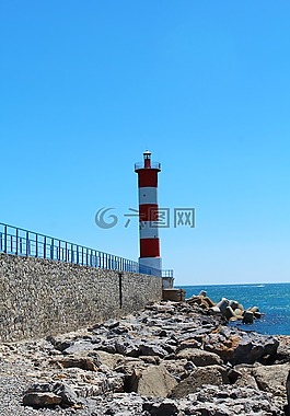 燈塔,紅色的燈塔,海