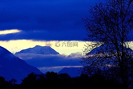 黎明,山,云