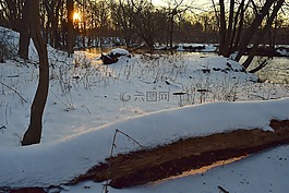 雪,公園,日落