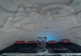 snowhotel,酒店的房間,冰雕