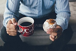 咖啡,甜甜圈,男子