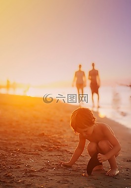 兒童,海灘,海洋
