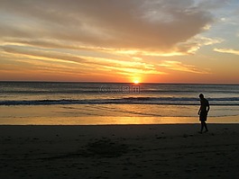 日落,海灘,沙