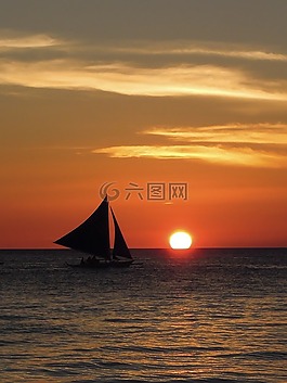 日落,水域,海