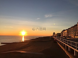 日落,海岸線,英格蘭