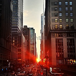 城市,曼哈頓,日落