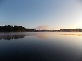 湖,日出,霧