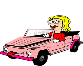 敞篷車,卡通,金發碧眼的女人