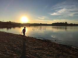 日落,福尔瑟姆湖,湖