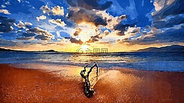 景觀,海,繪圖