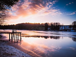 湖,日落,abendstimmung