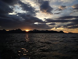 海,日落,云