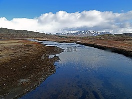 河,冰川,山