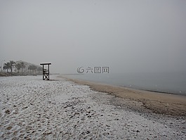 雪,海灘,冬天