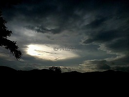 天空,日落,藍(lán)色的天空