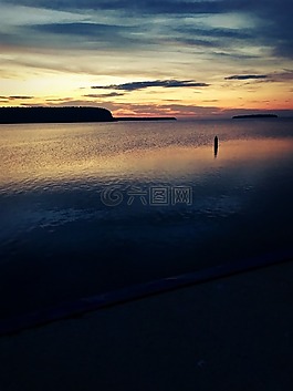 湖,日落,水