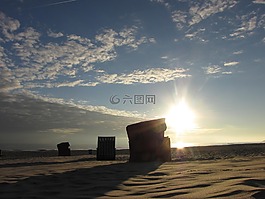 上午,海灘,云