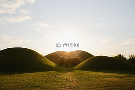 綠色,草,山