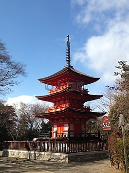 日本,寺廟,山水