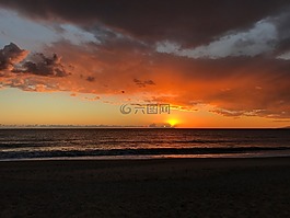 日落,太陽,海