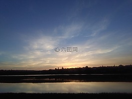 日落,河,自然