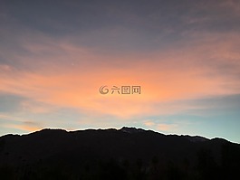 日落,云,山