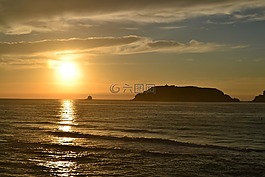 日落,天空,海岸