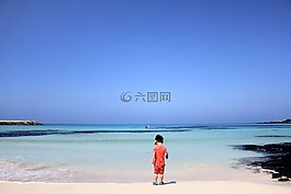 海,男孩,砂