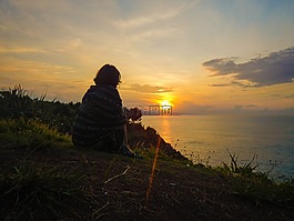 日出,海灘,南