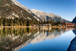 奧地利,山,湖