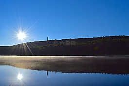 湖,日出,薄霧