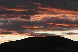日落,山,戶外