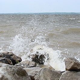 波,崩潰,岸