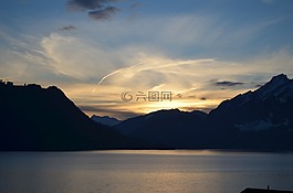 日落,山,瑞士
