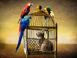 動物,貓,鳥