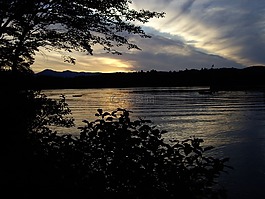 緬因州,日落,湖