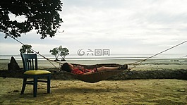 放松,吊床,海灘