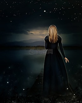 夜,景观,女孩