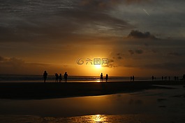 太陽,日落,海灘