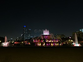 夜,噴泉,城市