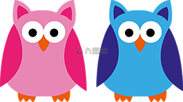 猫头鹰,蓝色,粉红色