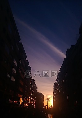 城市,日落,天空
