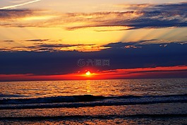 太陽,海灘,多彩的日落